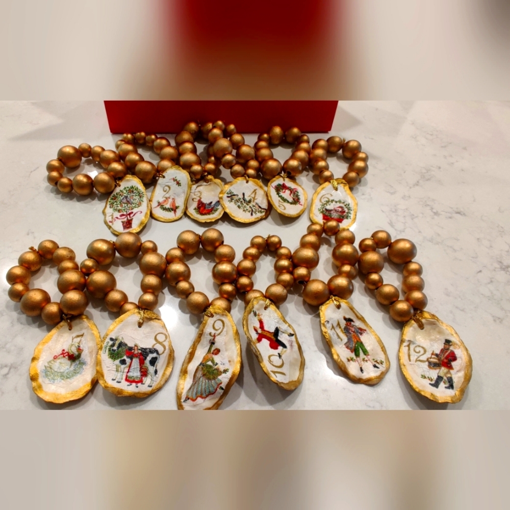 12 days of Christmas oyster shell ornaments or napkin rings Or Wine Bottle Decor